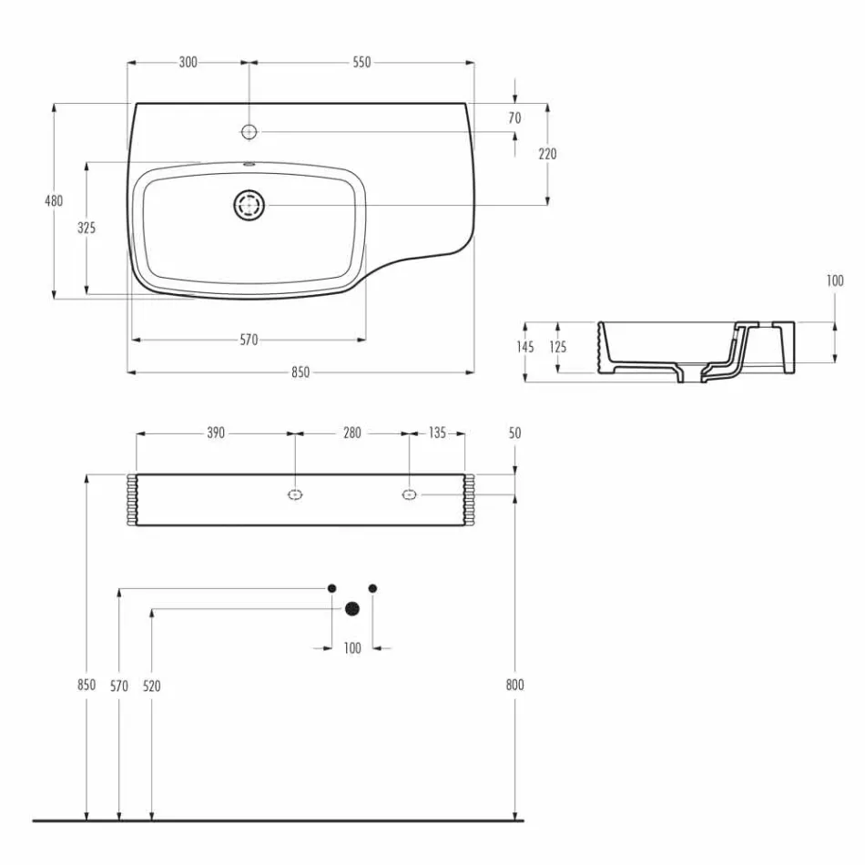 Lavatório de cerâmica moderno de parede feito na Itália, Hamlet Viadurini