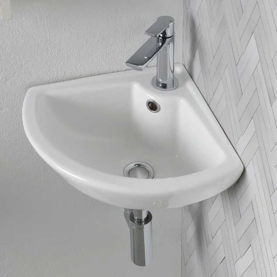 Pia de canto em cerâmica branca com design moderno e elegante - Sílica Viadurini