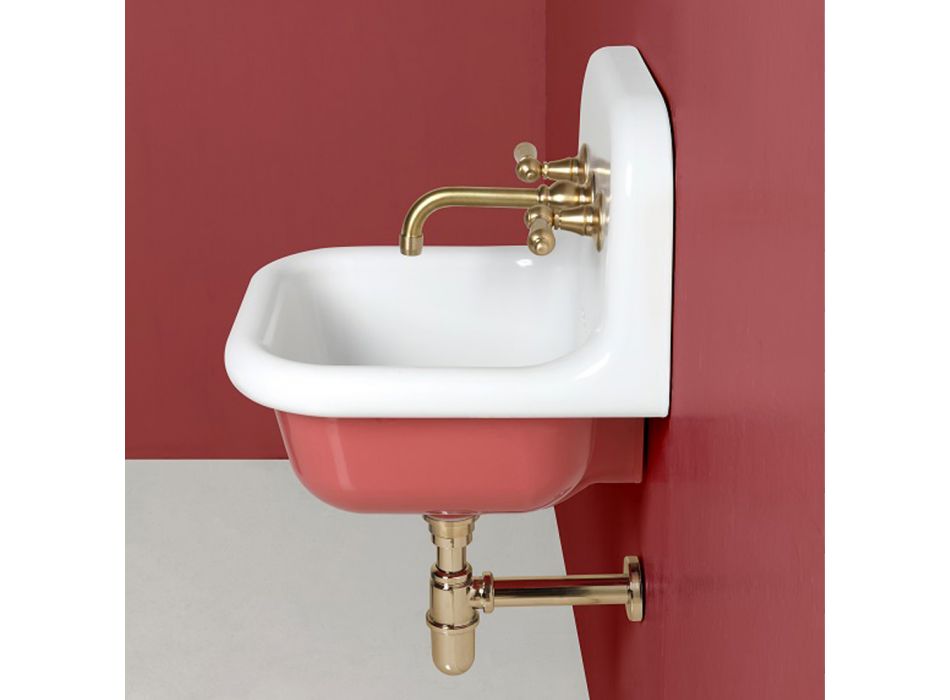 Lavatório Suspenso para Banheiro em Cerâmica Branca e Colorida 42 cm - Meridiano Viadurini