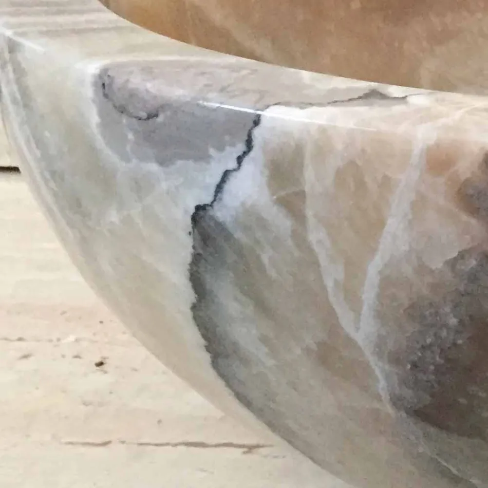 Lavatório de apoio em pedra ônix natural Ana, feito à mão Viadurini