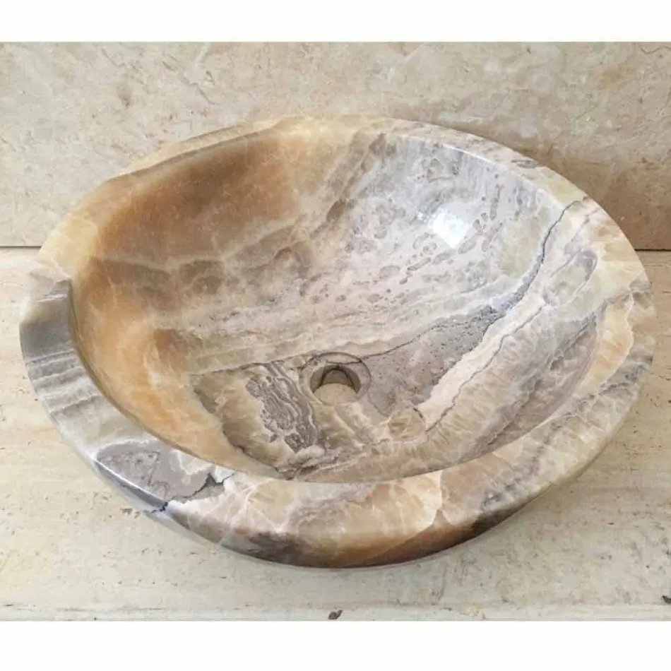 Lavatório de apoio em pedra ônix natural Ana, feito à mão Viadurini