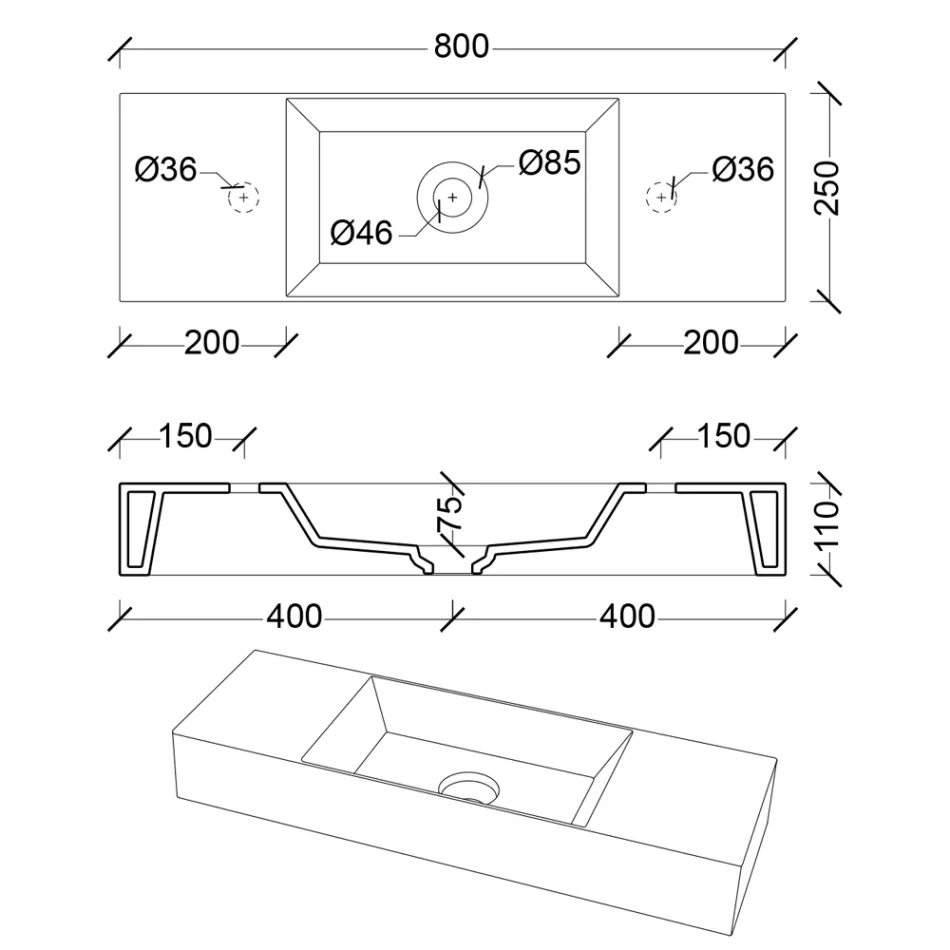 Lavatório de banheiro de bancada ou de parede em cerâmica fabricado na Itália - Act Viadurini