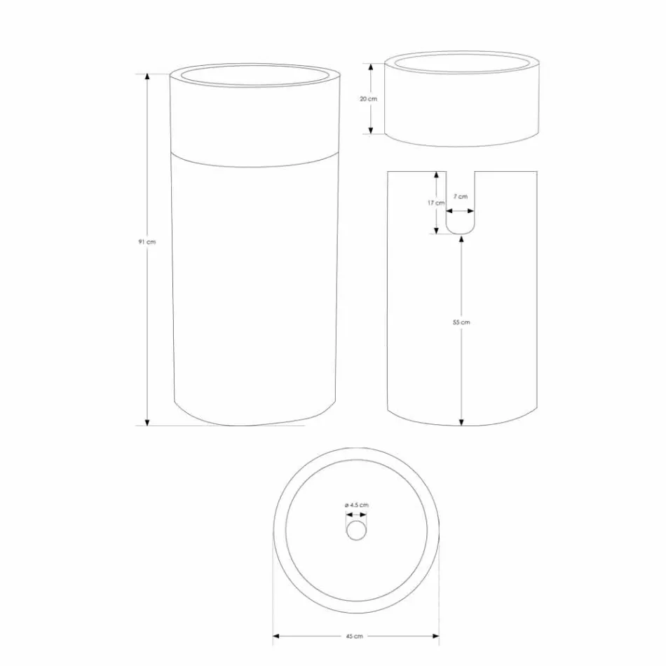 Lavatório autônomo para banheiro com acabamento em mármore marfim e formato cilíndrico - Cremino Viadurini