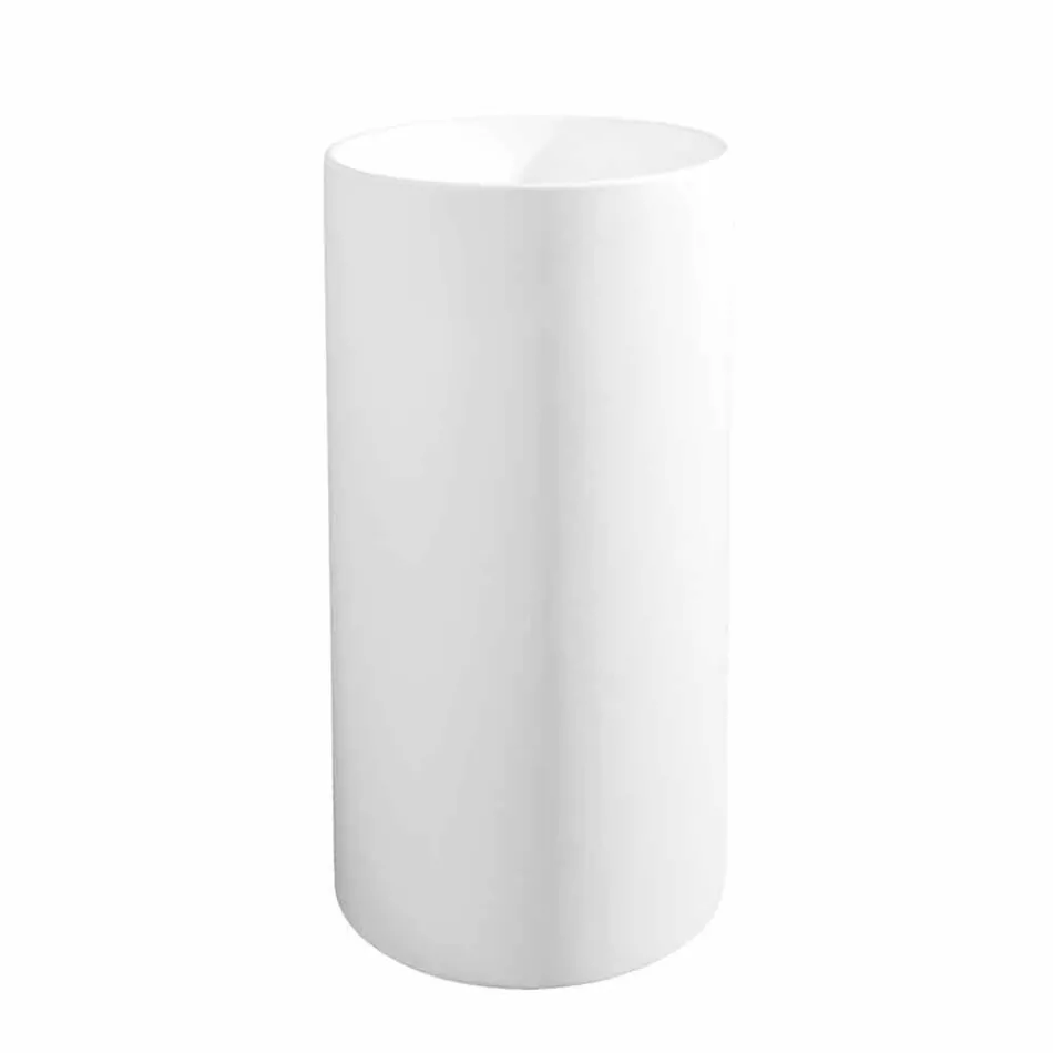 Lavatório autônomo para banheiro em resina branca com formato cilíndrico - Libertino Viadurini