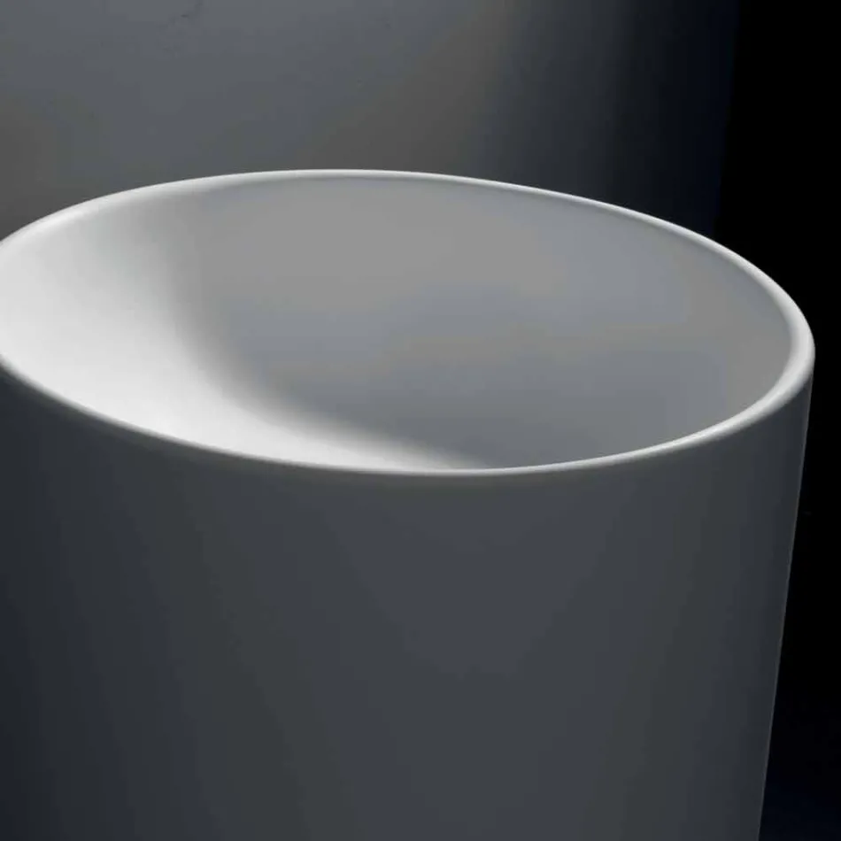 Lavatório autônomo para banheiro em resina branca com formato cilíndrico - Libertino Viadurini