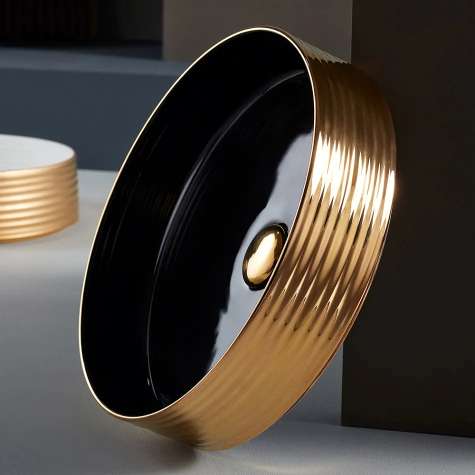 Pia de banheiro em grés porcelanato torneado à mão Made in Italy - Dardos Viadurini