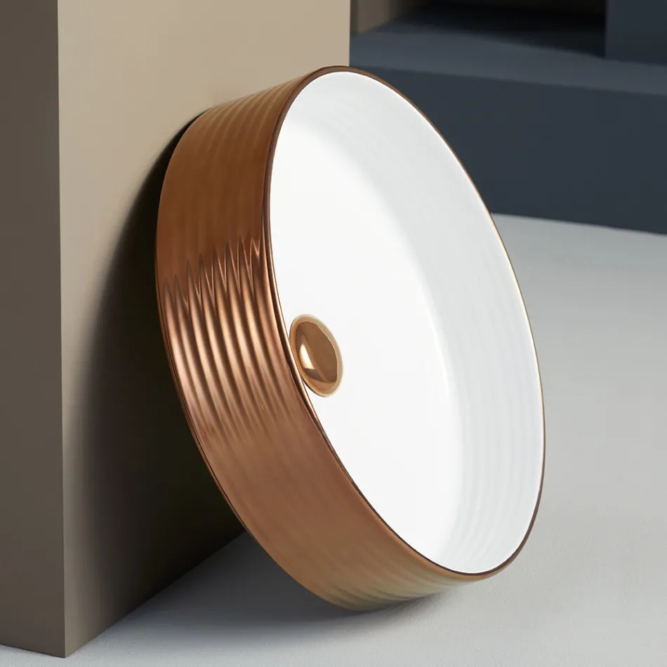 Pia de banheiro em grés porcelanato torneado à mão Made in Italy - Dardos Viadurini