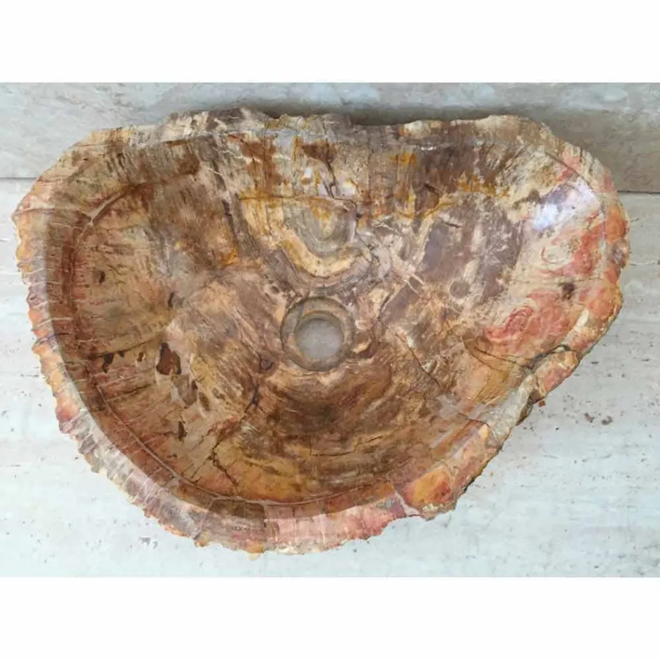 Estrela em pé lavatório de madeira fóssil do banheiro, peça única de design Viadurini