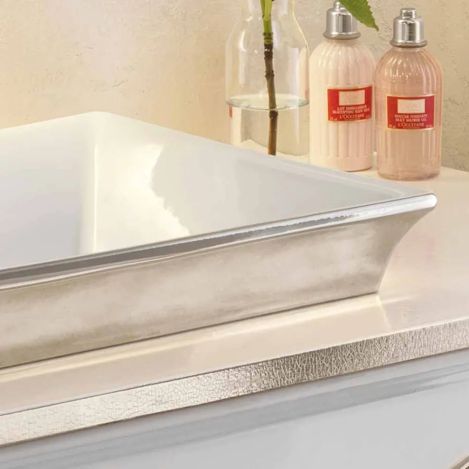 Pia do banheiro semi-recesso em argila de fogo e platina feita na Itália, Guido Viadurini