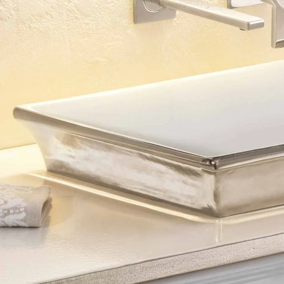 Pia do banheiro semi-recesso em argila de fogo e platina feita na Itália, Guido Viadurini