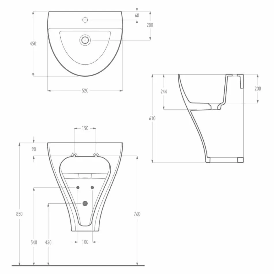 Parede de cerâmica moderna pendurada pia do banheiro feita na Itália, Fiorello Viadurini