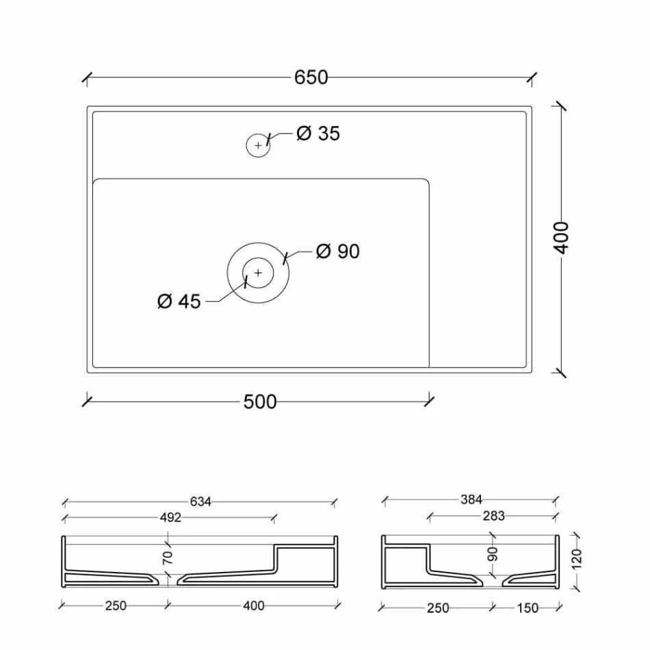 Lavatório de cerâmica design moderno bancada feita na Itália Sol 65x40 cm Viadurini