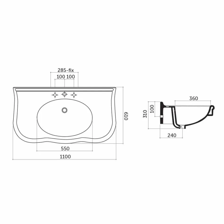Lavatório com Pés ou Sem Cerâmica L 110cm, por Design Avise Viadurini