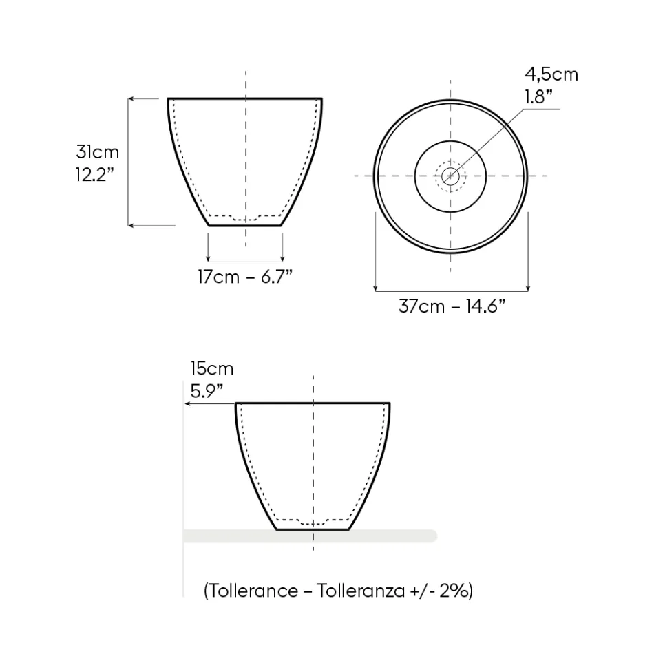Pia de bancada cônica em cerâmica refratária torneada à mão - Orbite Viadurini
