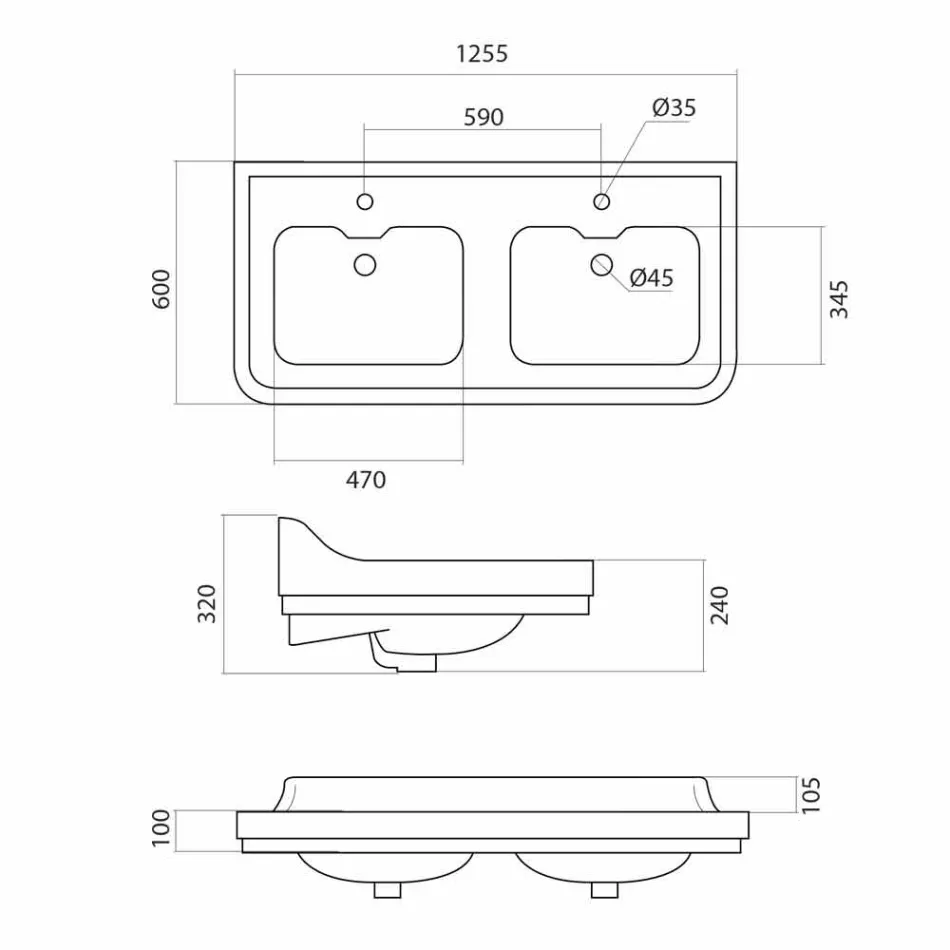 Lavatório de cerâmica duplo clássico cerâmico feito na Itália, Swami Viadurini