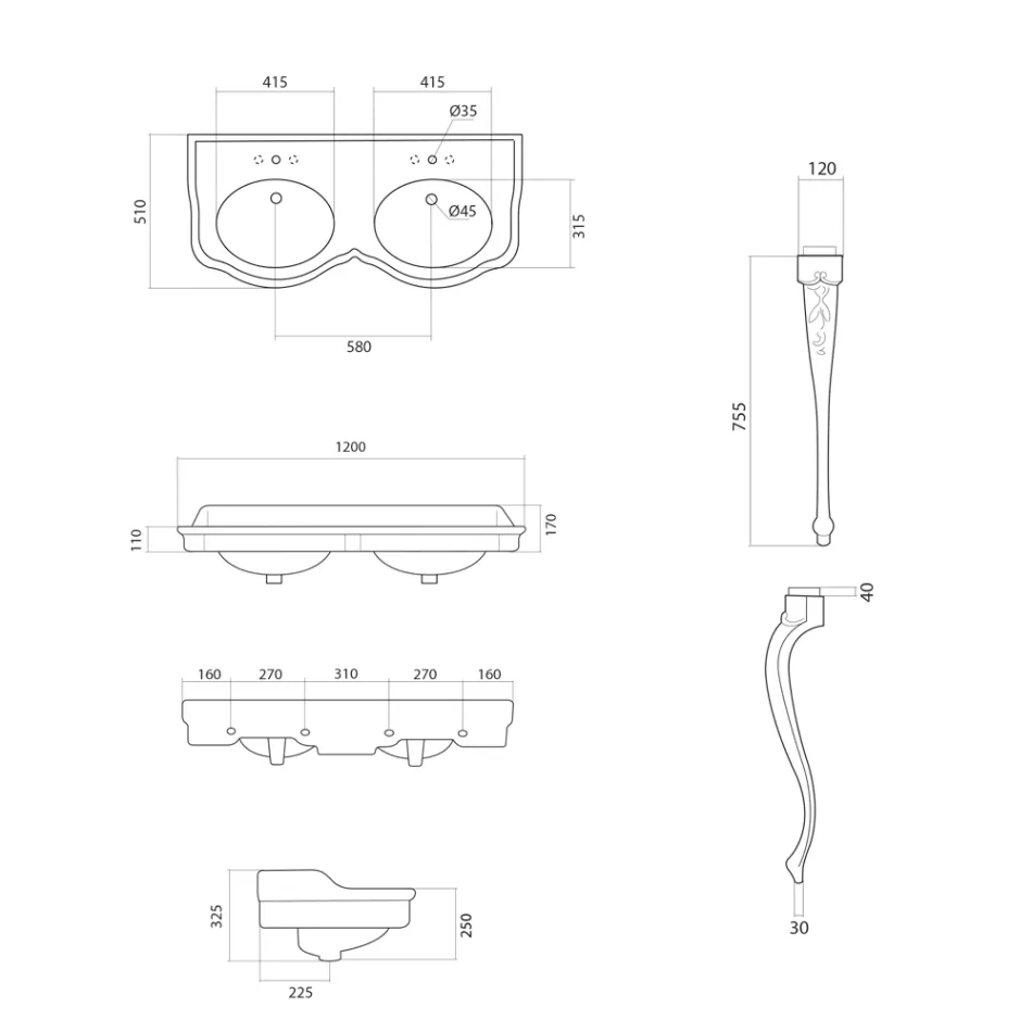 Lavatório Classic Console em White Ceramic Made in Italy - Magda Viadurini