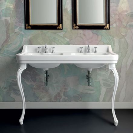 Lavatório para console em cerâmica branca com lavatório duplo Made in Italy - Wollie Viadurini