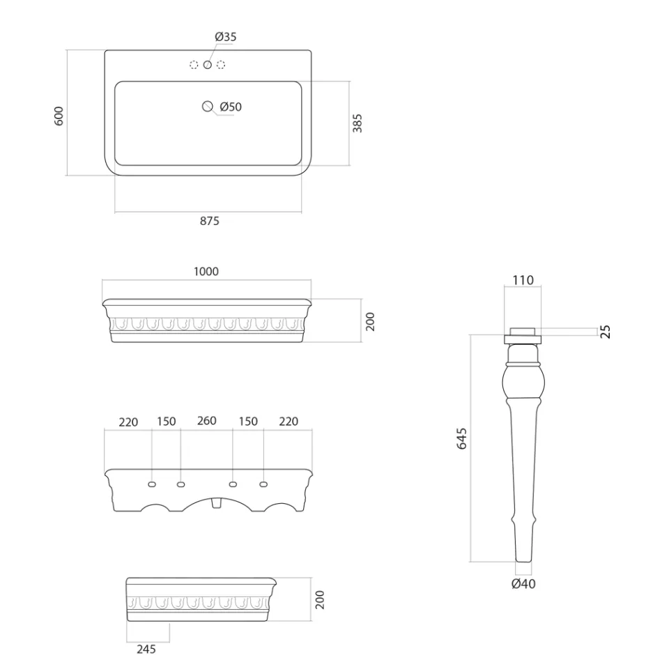 Lavatório para console em cerâmica branca Made in Italy Classic Design - Areta Viadurini
