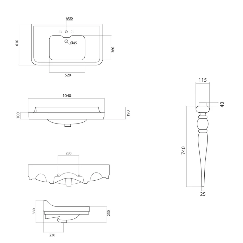 Lavatório para console em cerâmica branca Made in Italy Classic Style - Wollie Viadurini