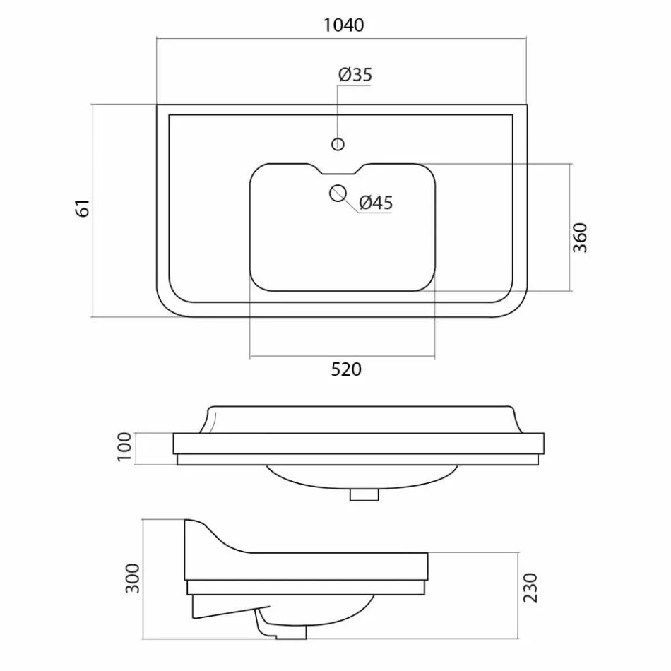 Lavatório para console em cerâmica branca de design clássico italiano, Swami Viadurini