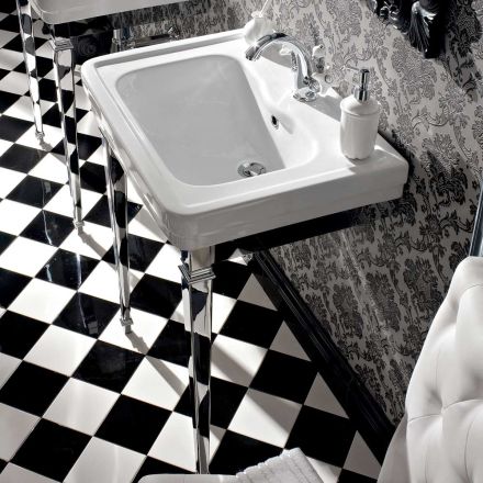 Console de lavatório 65 cm de cerâmica com pés de metal, estilo vintage - Marwa Viadurini