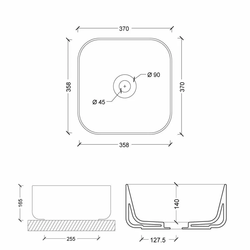 Bacia de 37x37cm cerâmica feita na Itália Star, design moderno Viadurini
