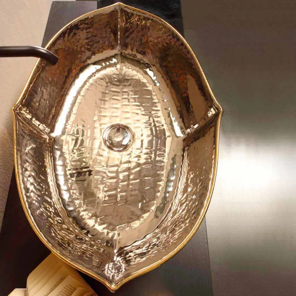 Lavatório de bancada de cerâmica e ouro de bancada feito em Itália Oscar design Viadurini