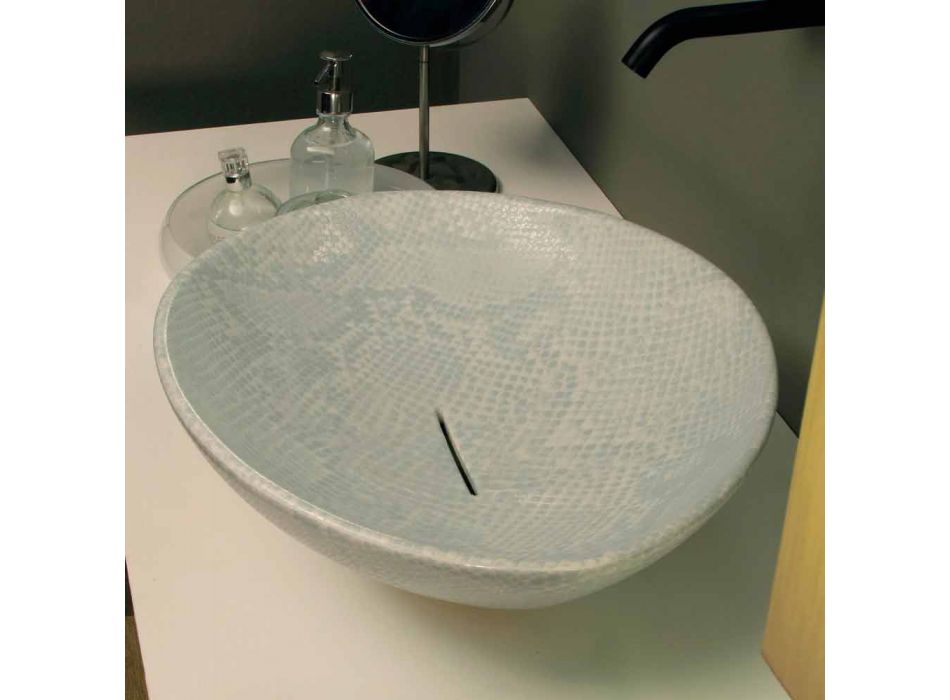 Lavatório de bancada de design de pele de cobra cerâmica branca fez animais de Itália Viadurini