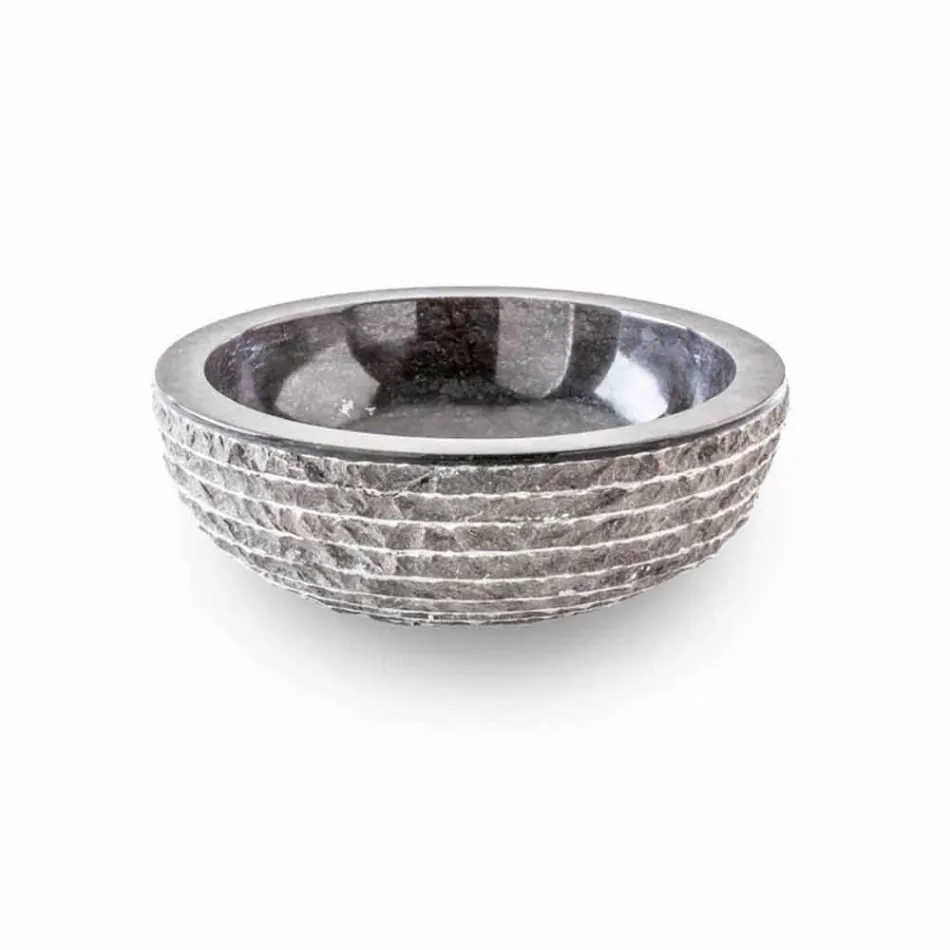 Lavatório de bancada redondo design em mármore preto trabalhado à mão - linho Viadurini