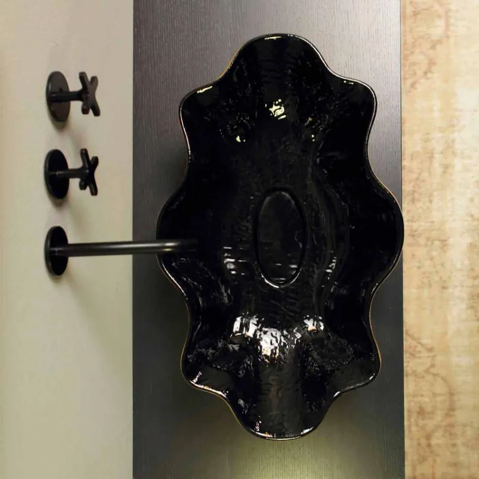 Lavatório de bancada em design de cerâmica preto e dourado feito na Itália Cubo Viadurini