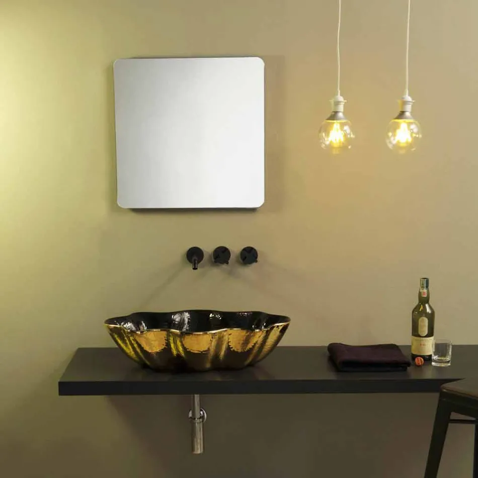 Lavatório de bancada em design de cerâmica preto e dourado feito na Itália Cubo Viadurini