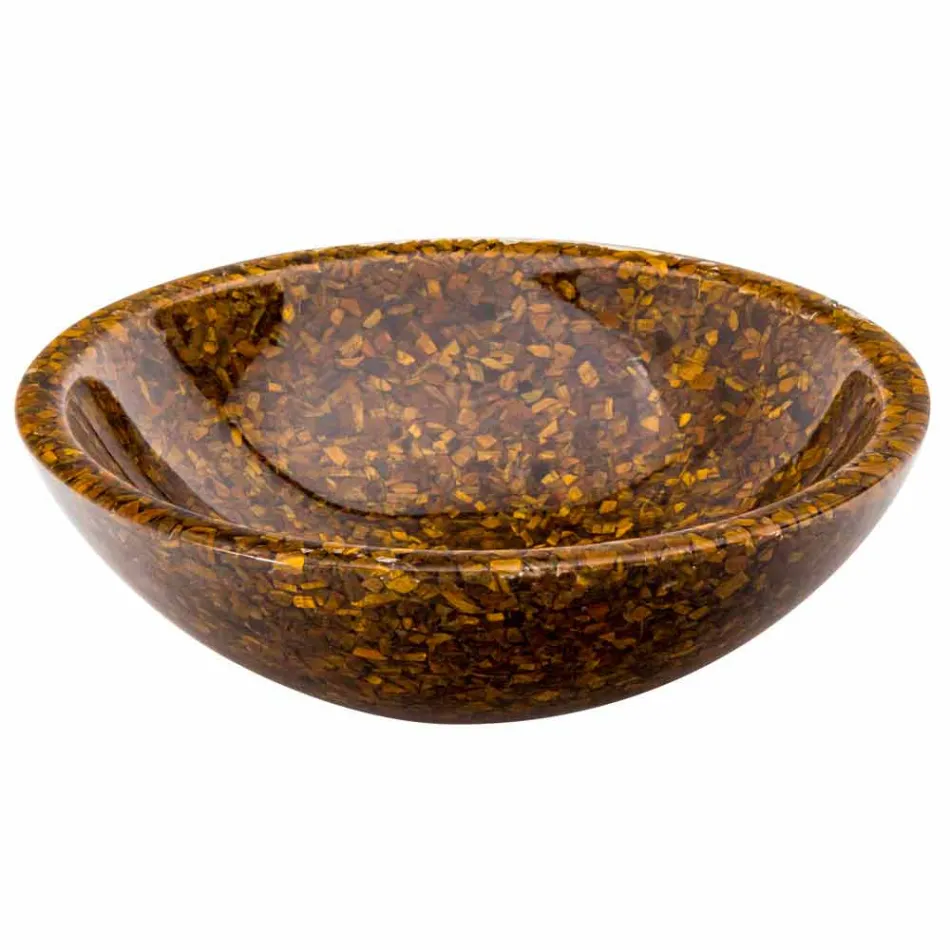 Lavatório de apoio design com inserções de pedra olho tigre Oua Viadurini