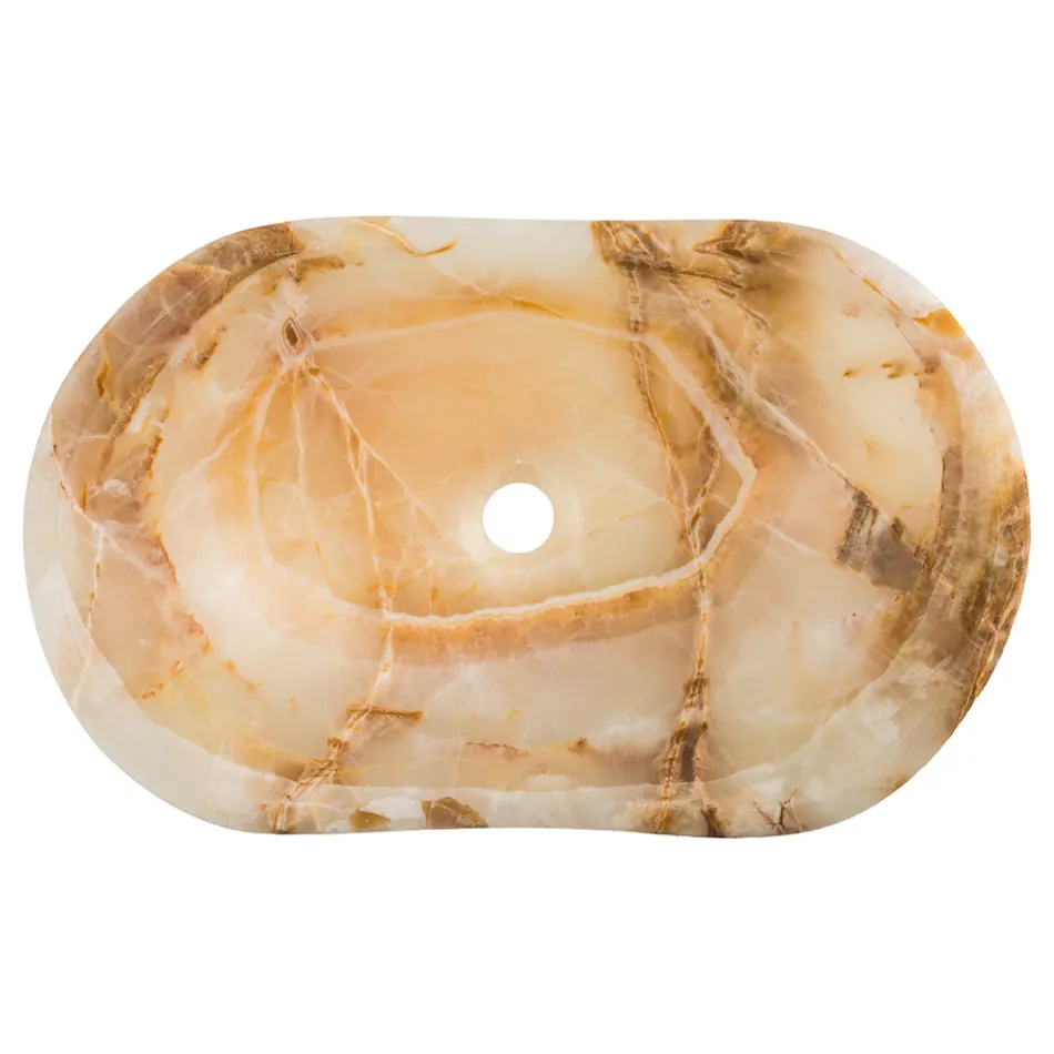 Lavatório de bancada de design em pedra ônix Lana, feito à mão Viadurini