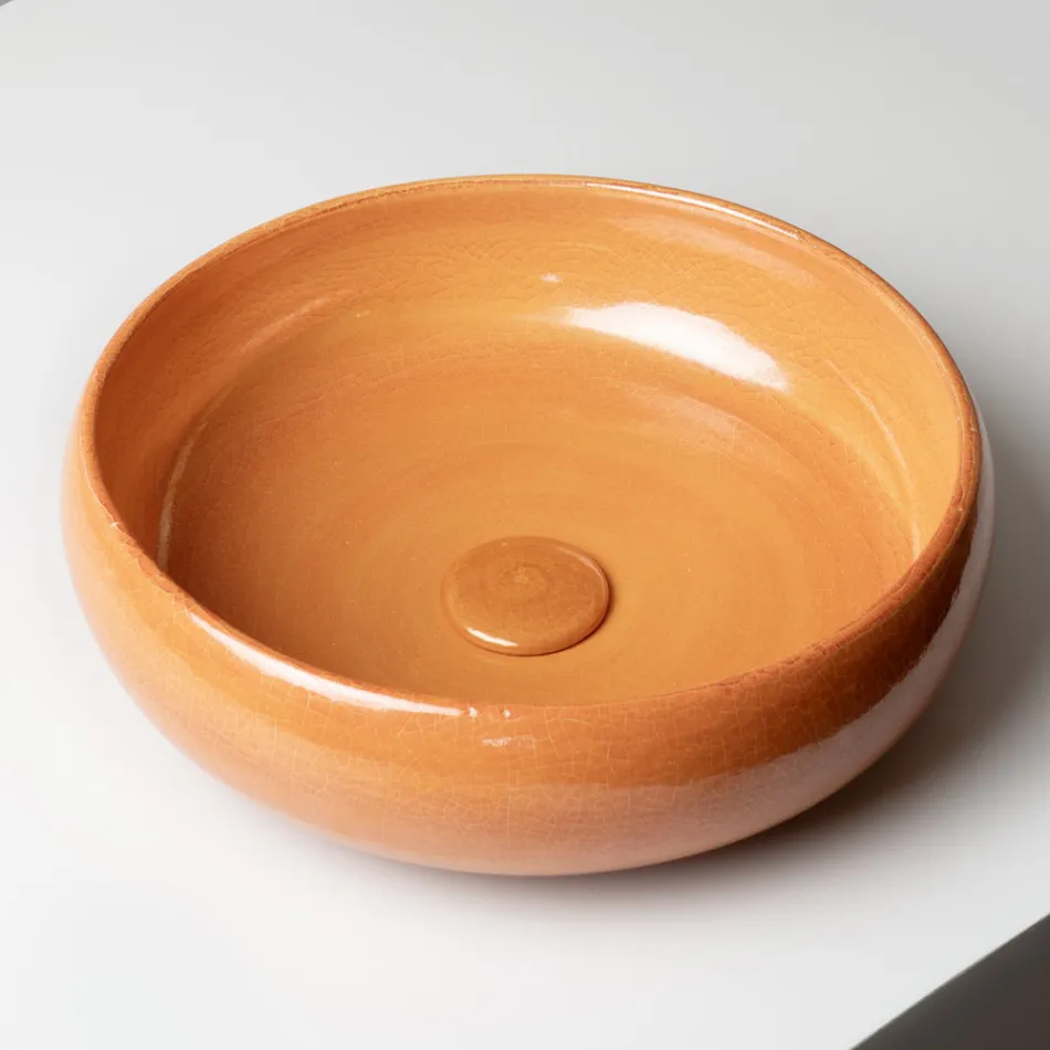 Pia de bancada em argila Raku com brilho craquelado metálico - Prisma Viadurini