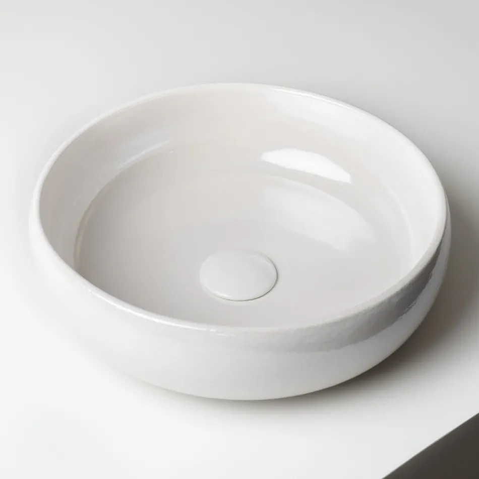 Pia de bancada em argila Raku com brilho craquelado metálico - Prisma Viadurini