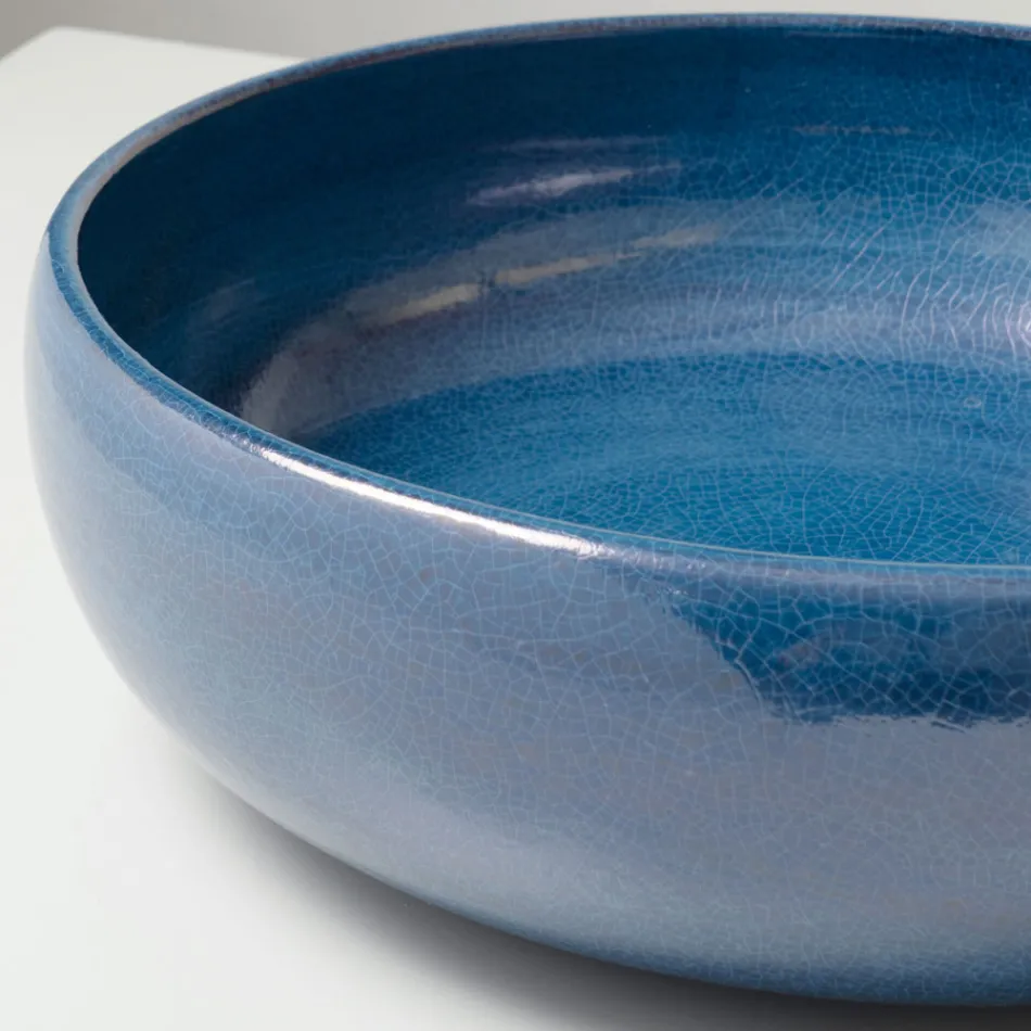 Pia de bancada em argila Raku com brilho craquelado metálico - Prisma Viadurini