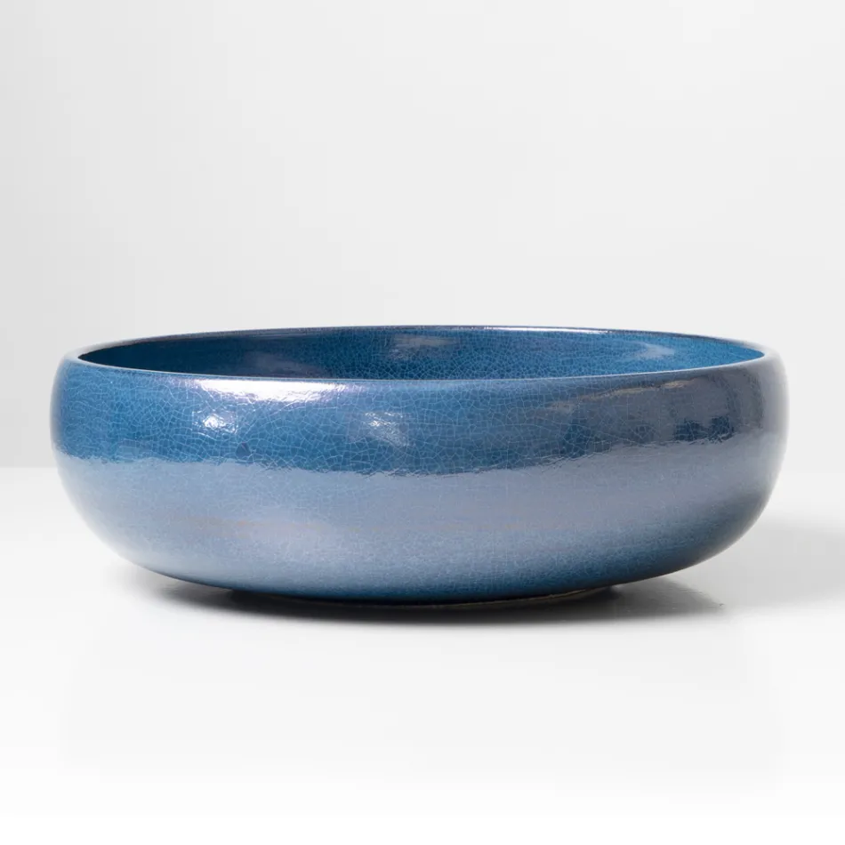 Pia de bancada em argila Raku com brilho craquelado metálico - Prisma Viadurini