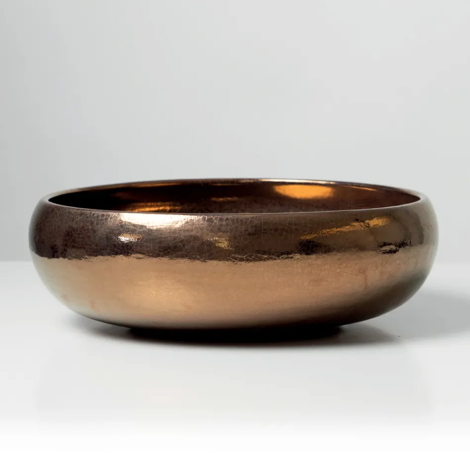Pia de bancada em argila Raku metálica torneada à mão - Prisma Viadurini