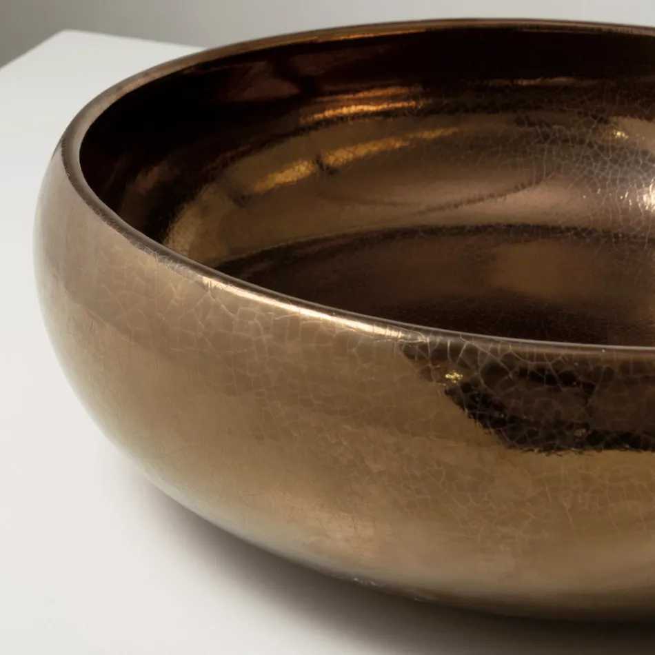 Pia de bancada em argila Raku metálica torneada à mão - Prisma Viadurini