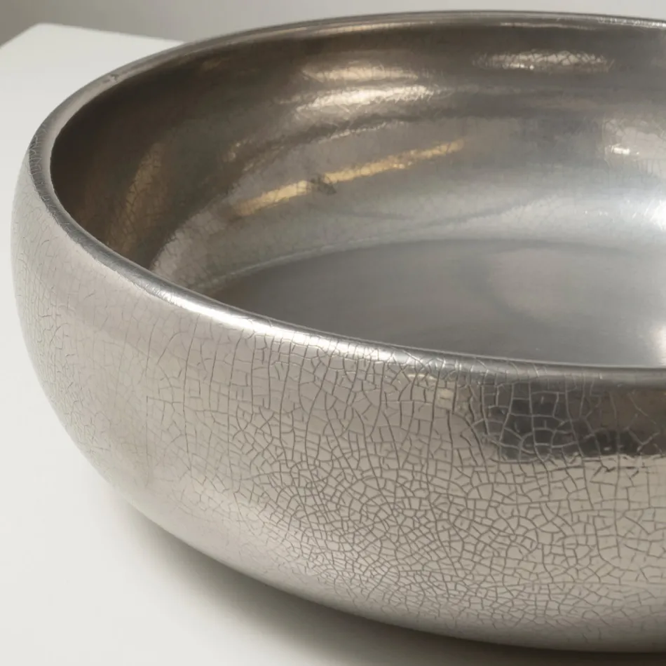 Pia de bancada em argila Raku metálica torneada à mão - Prisma Viadurini