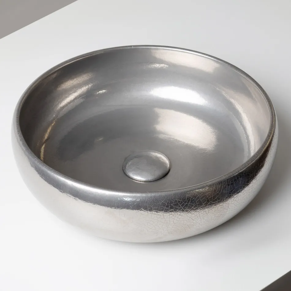 Pia de bancada em argila Raku metálica torneada à mão - Prisma Viadurini