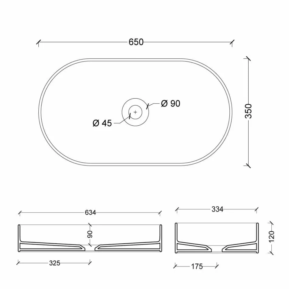 Lavatório de cerâmica design moderno Sol fez Itália 65x35 cm Viadurini