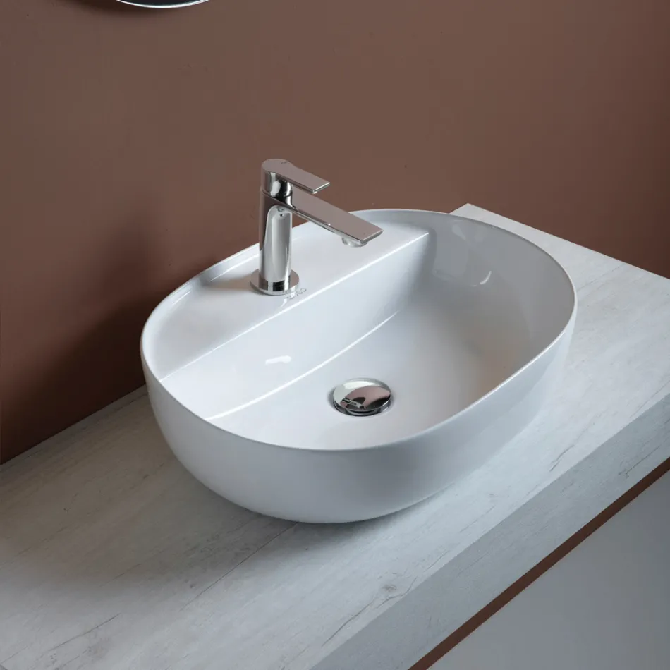 Pia de cerâmica de bancada com furo para torneira de design moderno - Papavero Viadurini