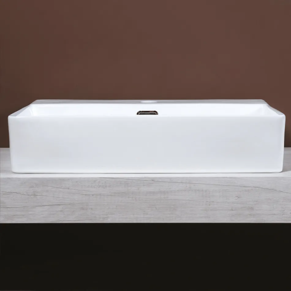 Pia de cerâmica de bancada com furo para torneira de design moderno - Papavero Viadurini