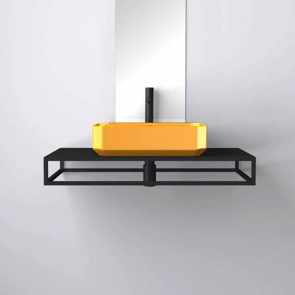 Lavatório de cerâmica moderna bancada feita na Itália, Zulimo Viadurini