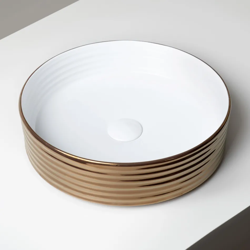 Lavatório de bancada em porcelanato ondulado, fabricado na Itália - Vibrazione Viadurini