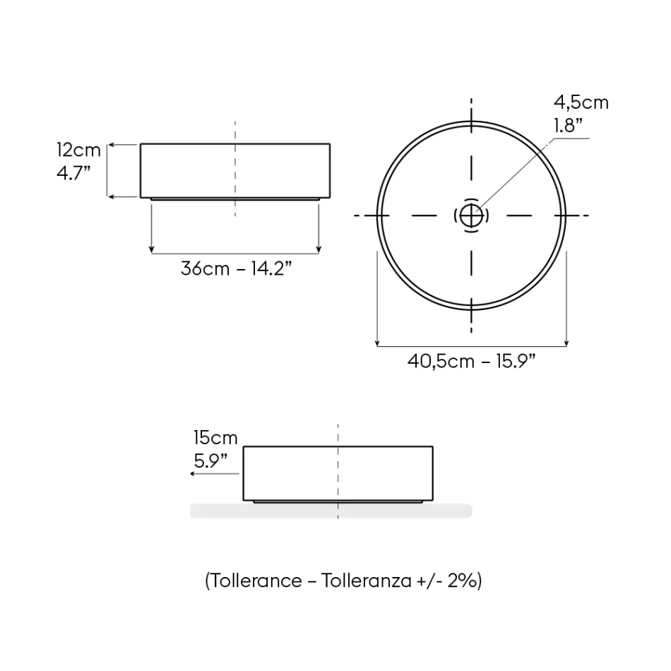 Lavatório de bancada Halo em porcelanato torneado à mão, fabricado na Itália. Viadurini