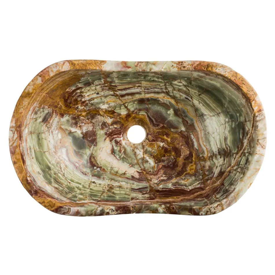 Lavatório de bancada em pedra ônix Leila, peça única feita à mão Viadurini