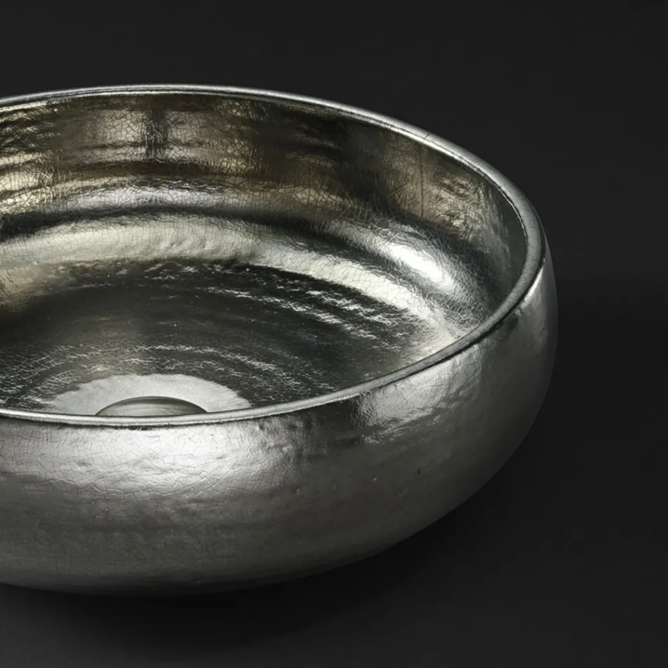 Lavatório de apoio em Raku Clay Platinum Finish Made in Italy - Ribano Viadurini