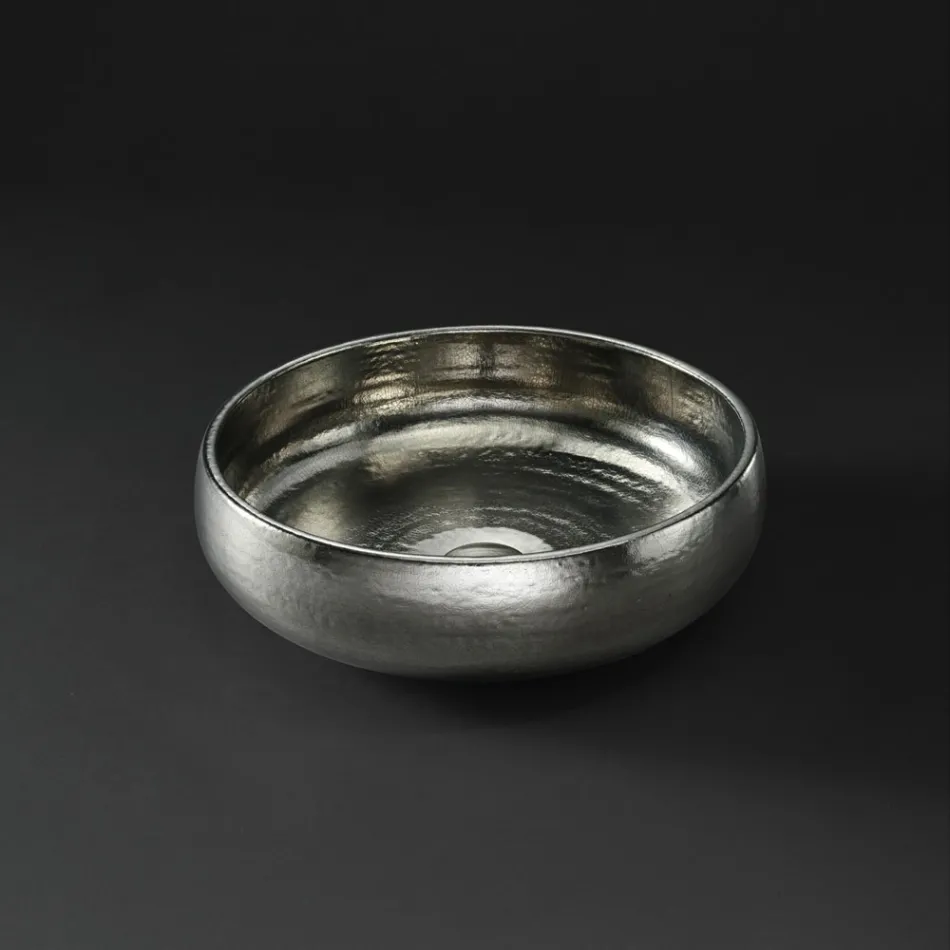 Lavatório de apoio em Raku Clay Platinum Finish Made in Italy - Ribano Viadurini